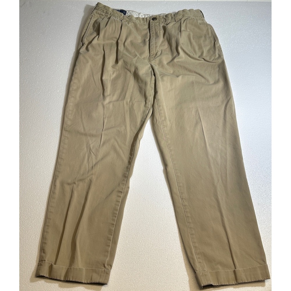 Polo Ralph Lauren Hammond Pant Tan‎ Khaki Pleated Cuffed Chinos Mens 100% Cotton